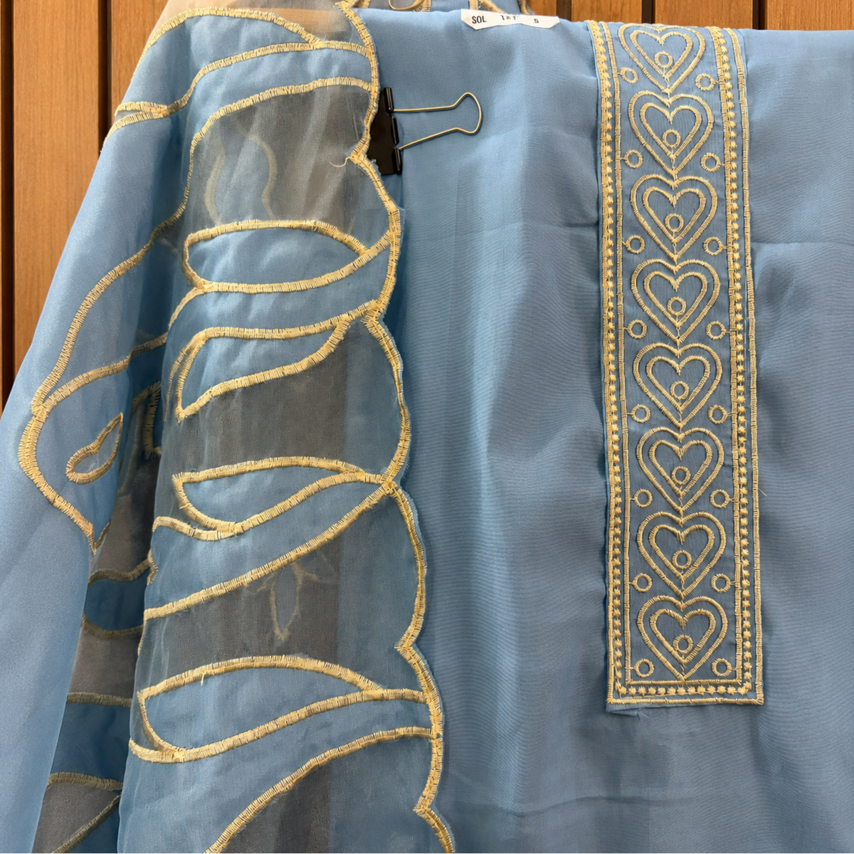 Pure Cotton Suit with Lace Placket & Organza Cutwork Details