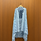Ocean Breeze: Blue & White Jam Cotton Suit with Intricate Resham Neckline  Product Description