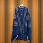 Navy Blue Khadi Cotton Striped Suit with Floral Resham Dupatta