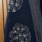 Navy Blue Khadi Cotton Striped Suit with Floral Resham Dupatta