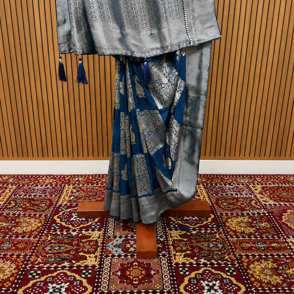 Royal Sapphire Silver Zari Dola Silk Saree