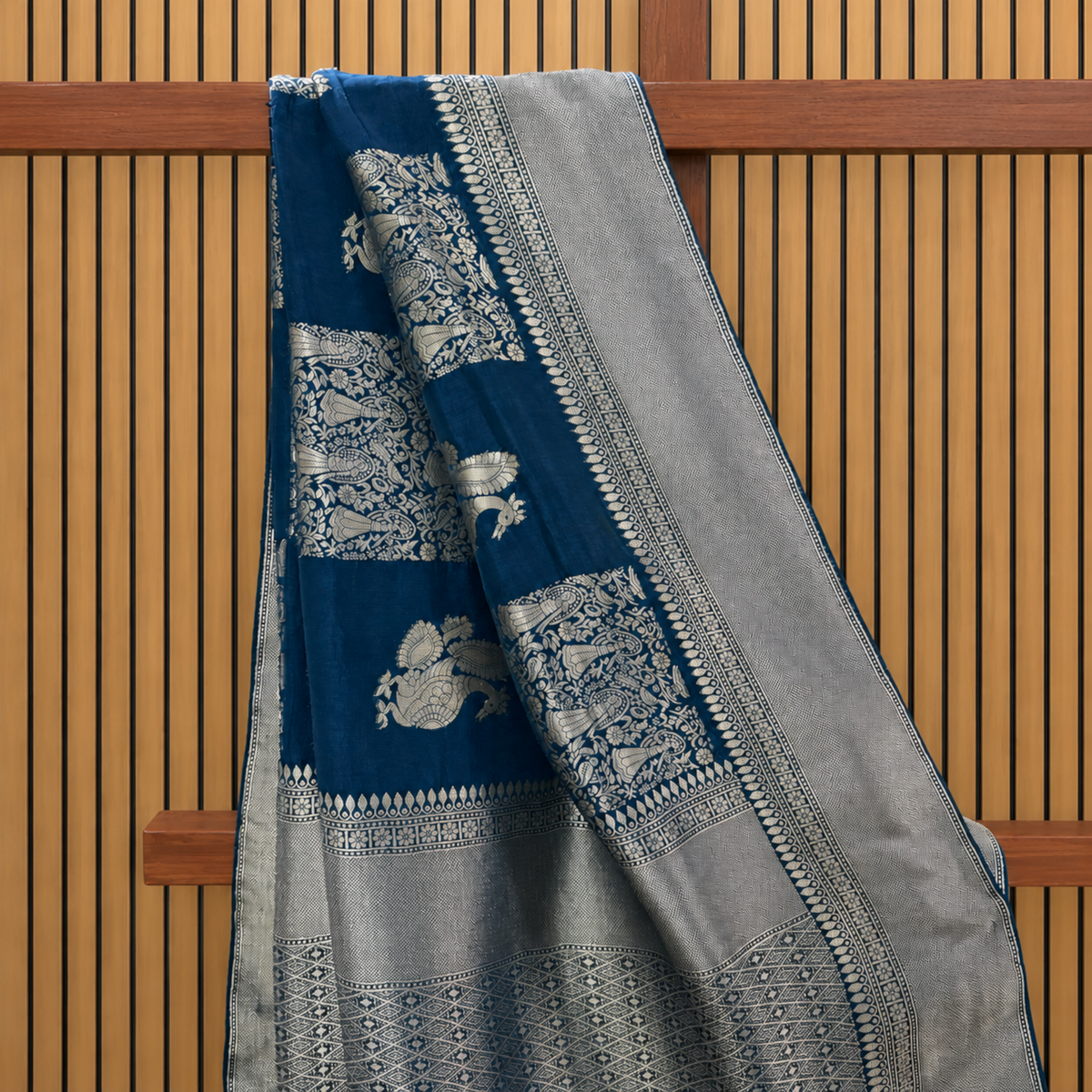 Royal Sapphire Silver Zari Dola Silk Saree