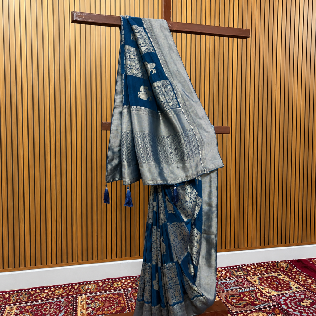 Royal Sapphire Silver Zari Dola Silk Saree