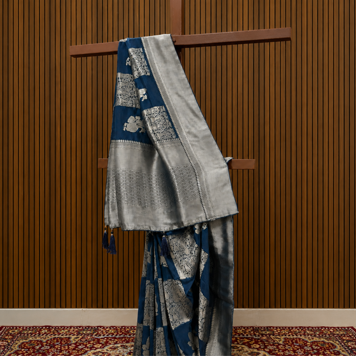 Royal Sapphire Silver Zari Dola Silk Saree