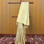 Vanilla Cream Silk Saree with Floral Bangalore Weave Pallu