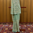 Pista Green Pure Chiffon Saree with Intricate Resham Work
