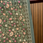 Pista Green Pure Chiffon Saree with Intricate Resham Work