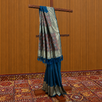 Midnight Elegance: Royal Navy Blue Silk Saree with Figurative Art Pallu