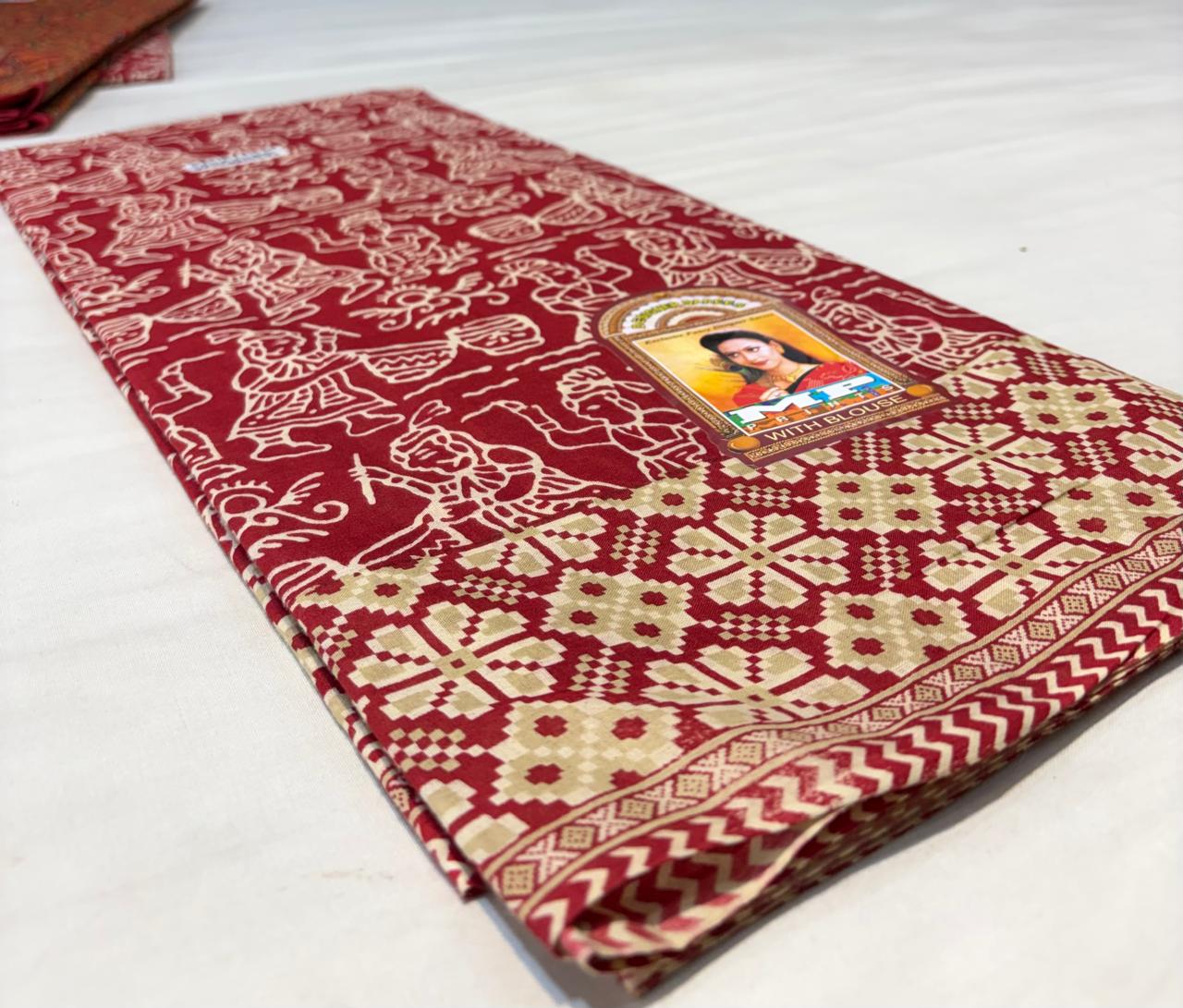 Earth Cinnamon Folk-Art Cotton Saree
