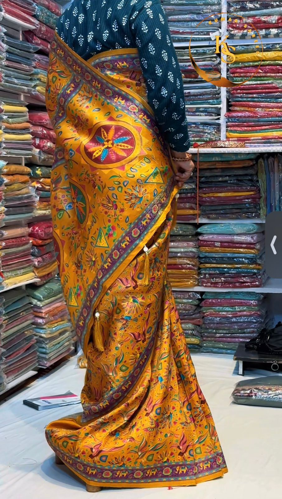 Mustard Honey ‘Position Print’ Silk Festive Saree
