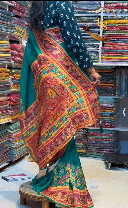 Deep Lagoon ‘Position Print’ Silk Heritage Saree