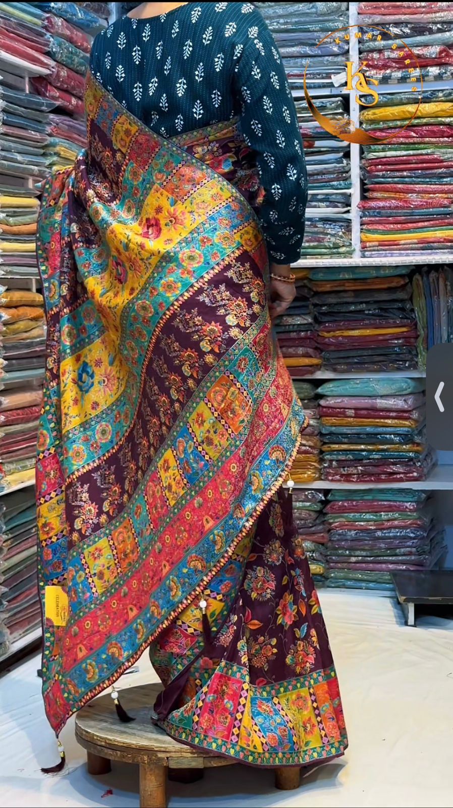 Royal Plum 'Position Print' Silk Saree
